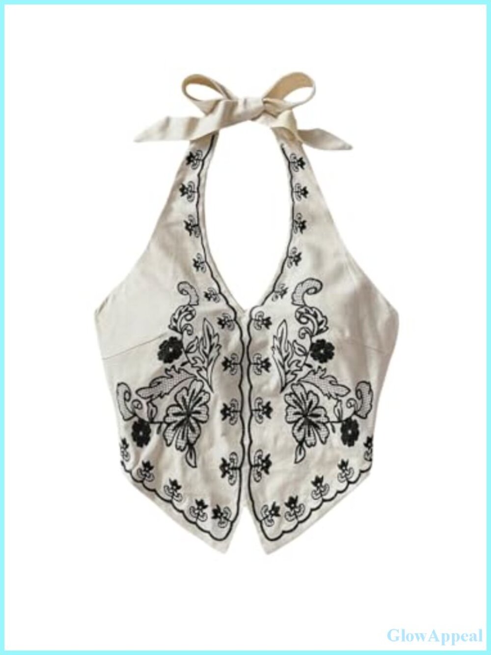Boho Floral Halter Crop Top Tie Backless Embroidery Sleeveless Vintage Tank